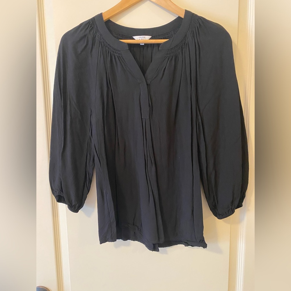 Black Blouse with 3/4 Sleeves by Crown and Ivy Size M